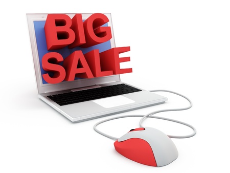 3D Word Big Sale Comes Out of Laptop Screenの写真素材