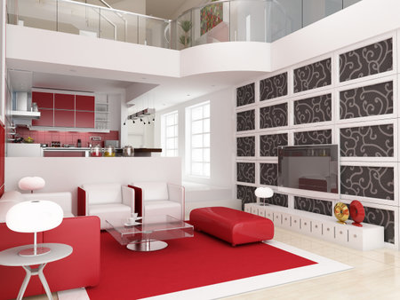 Modern interior (3D Render) - Living Roomの写真素材