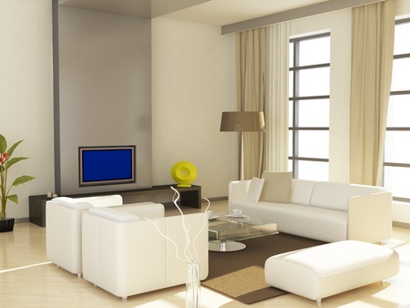 Modern interior (3D render) - Living roomの写真素材