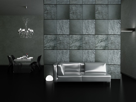 Modern interior (3D render) - Living roomの写真素材