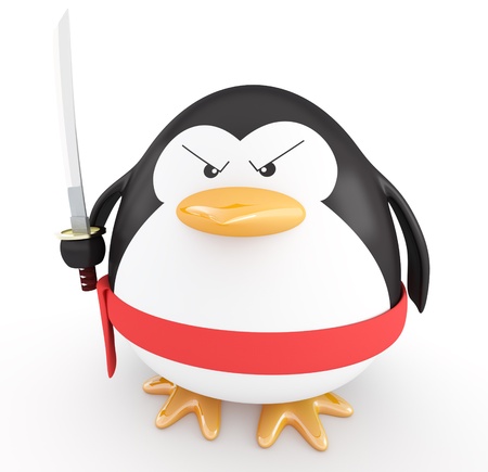 Fat ninja penguin with katana ready to attackの写真素材