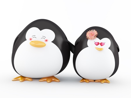 Penguins in Love, Isolated on White - 3D renderの写真素材