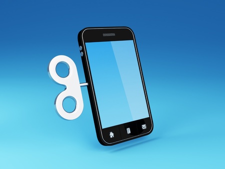 Smartphone charged with a toy key - 3d renderの写真素材