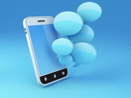 Smartphone with speech bubbles - 3D renderNote  All Devices design and all screen interface graphics in this picture are designed by the contributor him self の写真素材