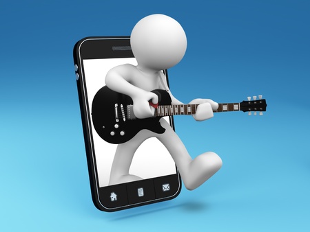 The guitarist comes out from smartphone - 3D renderの写真素材