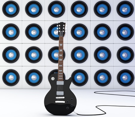 Electric guitar with a group of Speakers  3D renderの写真素材