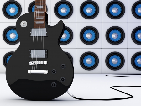 Electric guitar with a group of Speakers  3D renderの写真素材