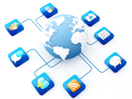 Earth connected to application icons  Note  All Devices design and all screen interface graphics in this series are designed by the contributor him self の写真素材
