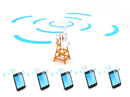 A cellular network or mobile network is a radio network distributed over land areas called cells, each served by at least one fixed-location transceiver, known as a cell site or base station. In a cellular network, each cell uses a different set of frequeの写真素材
