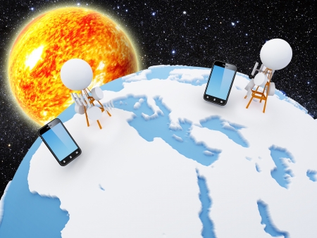 A cellular network or mobile network is a radio network distributed over land areas called cells, each served by at least one fixed-location transceiver, known as a cell site or base station. In a cellular network, each cell uses a different set of frequeの写真素材