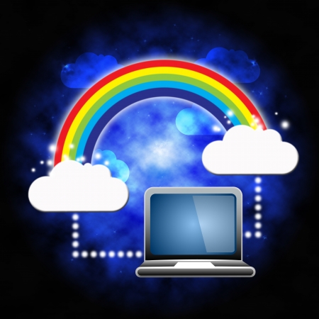 Laptop connected to cloud serverの写真素材