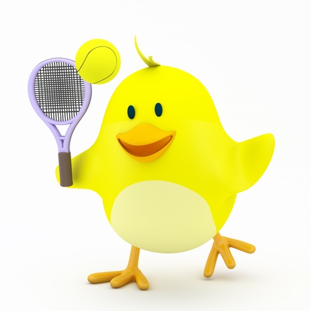 Little tennis player chick on white - 3D renderの写真素材