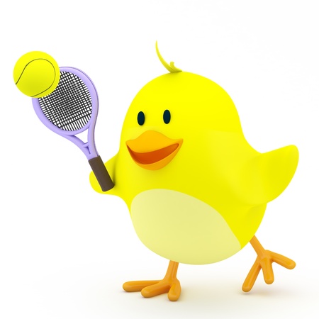 Little tennis player chick on white - 3D renderの写真素材