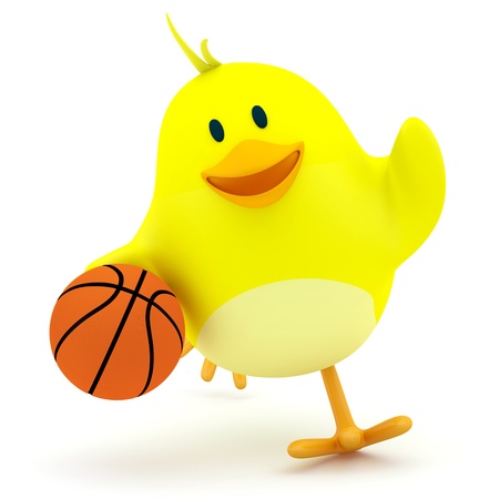Little basketball player chick on white - 3D renderの写真素材