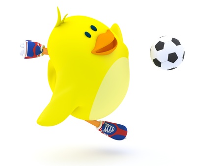 Little soccer player chick on white - 3D renderの写真素材