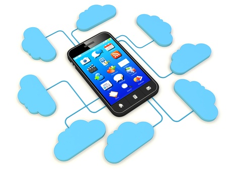 Smartphone connected to cloud server.

Note: All Devices design and all screen interface graphics in this series are designed by the contributor him self.の写真素材