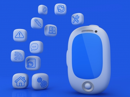 Smartphone with cloud of application icons 
Note: All Devices design and all screen interface graphics in this series are designed by the contributor him self.の写真素材