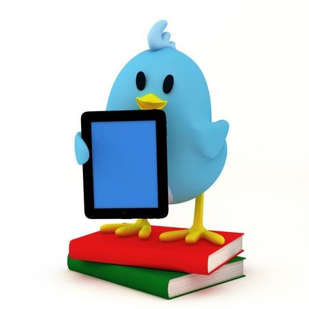little bird with e-book reader- 3D renderの写真素材