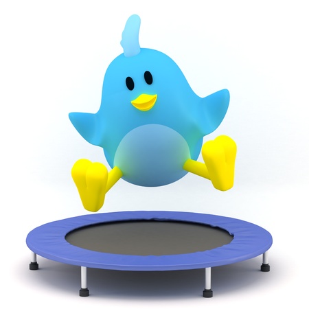 Little bird  jumping on Trampoline - 3D renderの写真素材