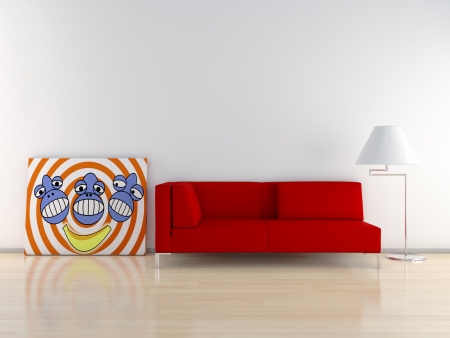 Modern interior (3D render) - Living roomの写真素材