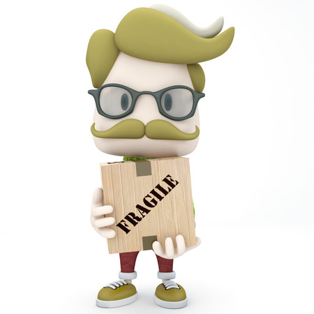 Hipster Man Lift Cardboard Box