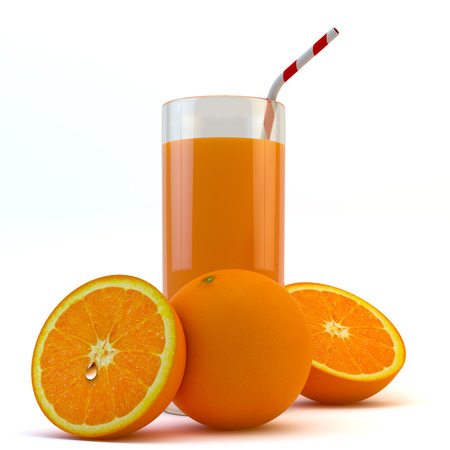 Orange juice with straw on white background - 3D Renderの写真素材