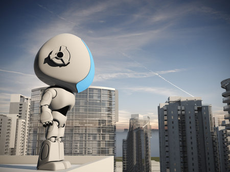 Cyborg Supervisor checking on the public safety.の写真素材