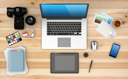Home based business concept - Design of modern photographer workspace. 3D Renderの写真素材