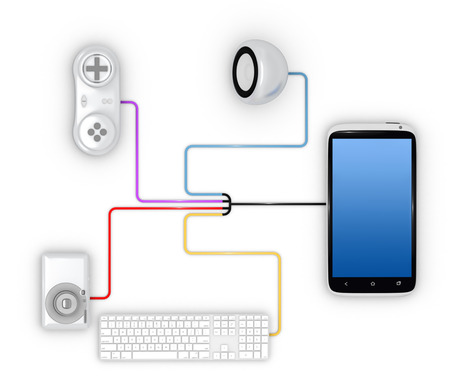 Smartphone connected to various devices. 3D Render.の写真素材