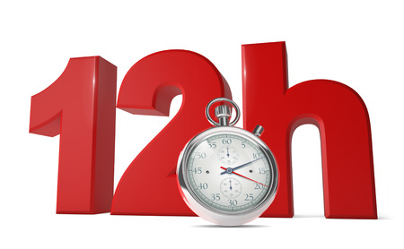 Fast delivery concept with words 12Hrs and a chronometer isolated on white background. - 3D Renderの写真素材