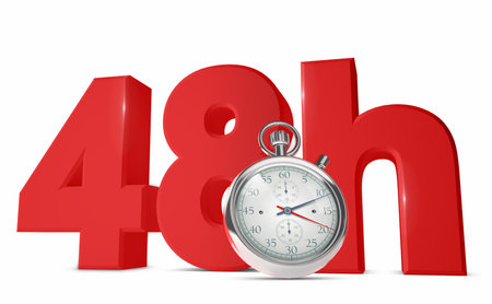Fast delivery concept with words 48 Hrs and a chronometer isolated on white background. - 3D Render
