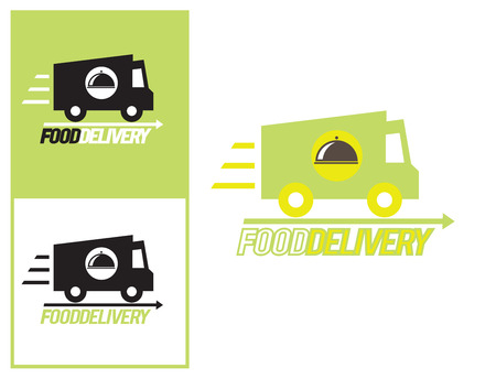 Logo design element. Food delivery van with platter.の写真素材