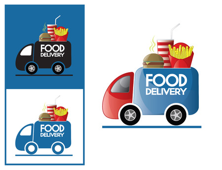Logo design element. Fast Food delivery van with hamburger, fries and coke.の写真素材