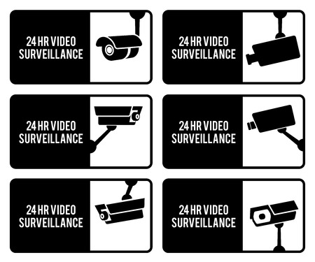 Warning set stickers for security video surveillance.の写真素材