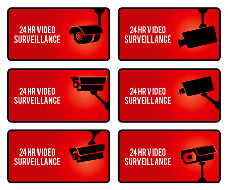 Warning set stickers for security video surveillance.の写真素材