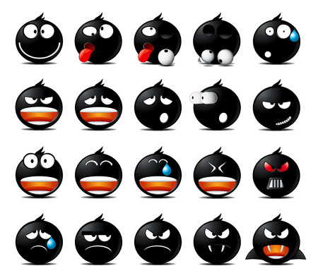 Set of black rounded icons in different emotions and moods.の写真素材