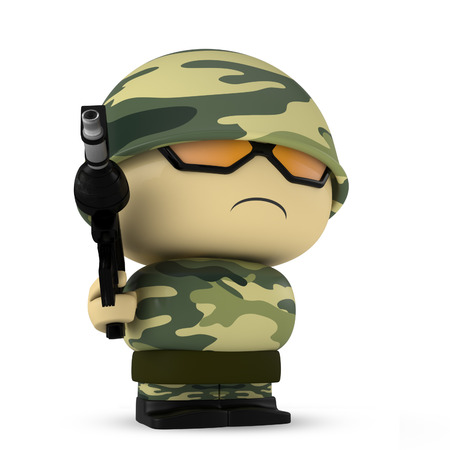 3D Cartoon character. Soldier holding an assault gun isolated on white background with clipping path.の写真素材