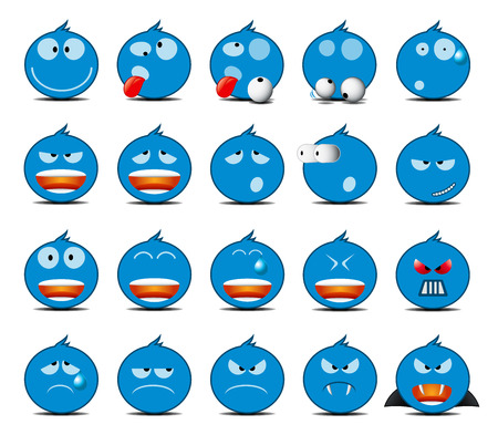 Set of light blue rounded icons in different emotions and moods.の写真素材