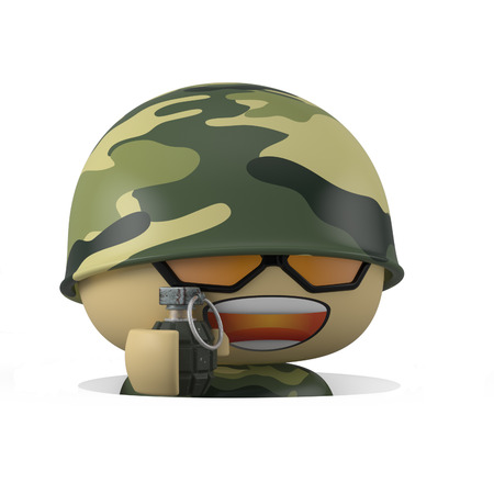 3D Cartoon character. Soldier comes out from trench.の写真素材