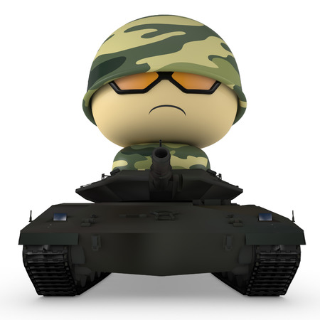 3D Cartoon character. Soldier driving tank. Isolated on white background with clipping path.の写真素材