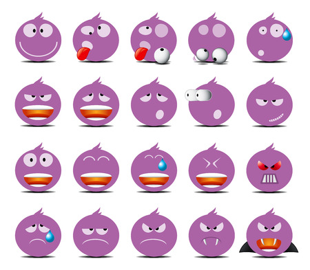 Set of pink rounded icons in different emotions and moods.の写真素材