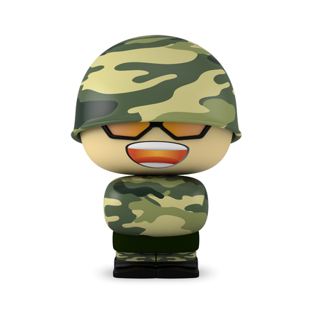 3D Cartoon character. Mini soldier laughing isolated on white background with clipping path.の写真素材