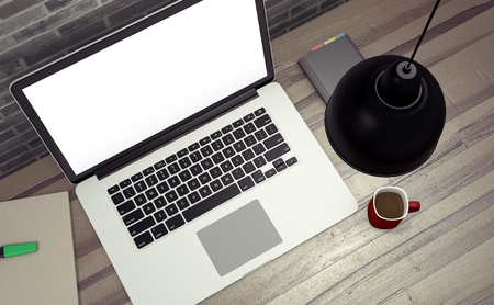 Mock up modern office workspace - 3d illustration.の写真素材