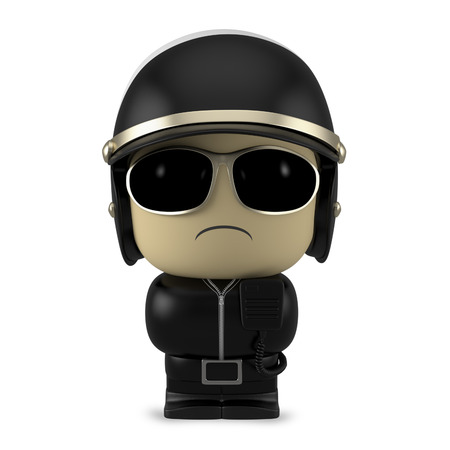 3D Cartoon character. Policeman wearing helmet and sunglasses isolated on white background with clipping path.の写真素材