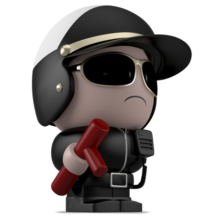 3D Cartoon character. Policeman with cosh. Isolated on white background with clipping path.の写真素材