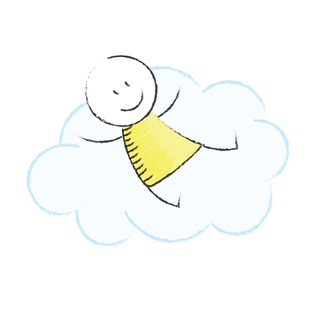 Doodle boy sitting on a cloudの写真素材