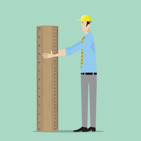 Architect with big wooden ruler.のイラスト素材