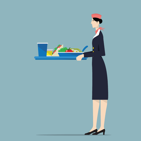 Airline hostess holding a tray.のイラスト素材