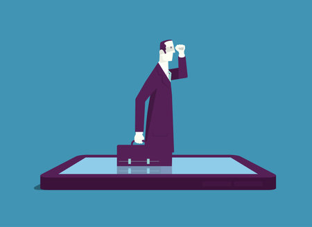 Businessman comes up from smartphone.のイラスト素材