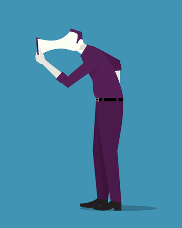 Man's face sucked into his phone.のイラスト素材